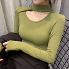 Mock-neck Cutout Long-sleeve Top