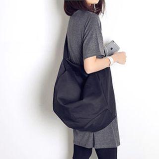 Plain Nylon Crossbody Bag Adjustable Strap - Black - One Size