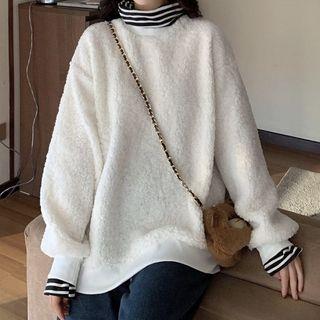 Turtleneck Striped Panel Mock Two-piece Sweatshirt