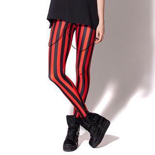 Striped Leggings  Red - One Size