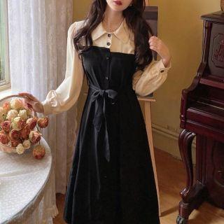 Mock Two-piece Waist A-line Dress