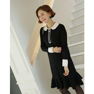 Contrast Peter-pan Collar Midi Knit Dress
