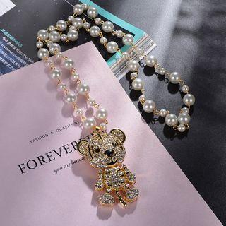 Tiger Rhinestone Faux Pearl Alloy Necklace Gold - One Size