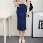 Slit-side Denim Midi Skirt