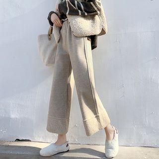 Fleece Hem Elastic Waist Wide-leg Pants