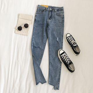 Distressed High-waist Slim-fit Jeans
