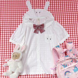 Rabbit Embroidered Short-sleeve Blouse White - One Size