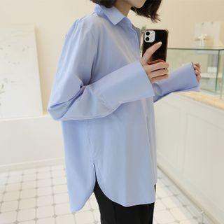 Basic Wide-cuff Round-hem Shirt