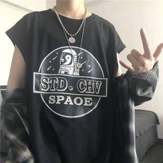 Sleeveless Astronaut Print T-shirt