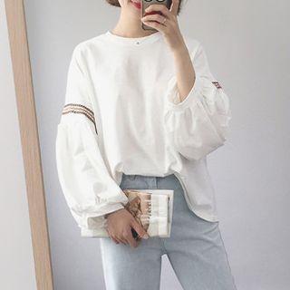 Embroidered Trim Balloon-sleeve T-shirt