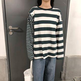 Long Sleeve Striped Loose-fit T-shirt As Shown In Figure - One Size