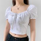 Puff-sleeve Ribbon Front Crop Top