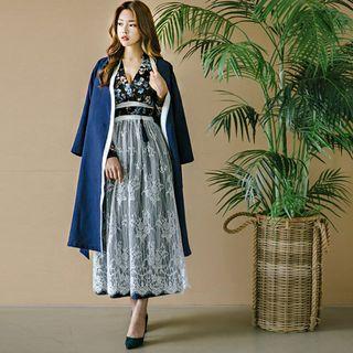 Sheer Lace Maxi Hanbok Skirt White - One Size