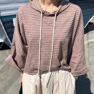 Batwing-sleeve Dip-back Striped Hoodie