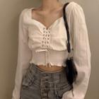 Lace-up Puff-sleeve Cropped Shirt