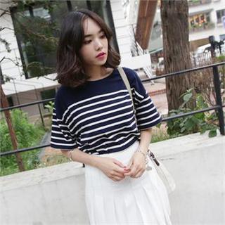 Elbow-sleeve Color-block Top
