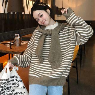 Set: Hooded Scarf + Striped Sweater