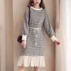 Midi Mesh Panel Houndstooth Pullover Dress
