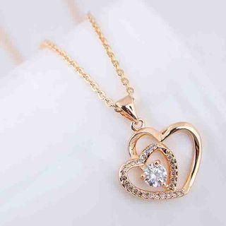 Rhinestone Double Heart Pendant Necklace