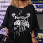 Elbow-sleeve Devil Print Shirt