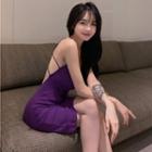 Open-back Strappy Sleeveless Mini Dress Purple - One Size