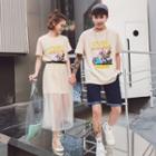 Couple Matching Short-sleeve T-shirt / Set: Short-sleeve T-shirt Dress + Midi Skirt