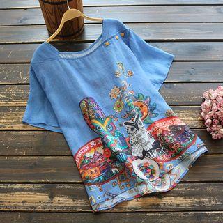 3/4-sleeve Printed Tunic Top