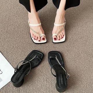 Toe-loop Chain Chunky Heel Slide Sandals