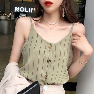 Spaghetti Strap Striped Chiffon Buttoned Top