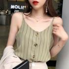 Spaghetti Strap Striped Chiffon Buttoned Top