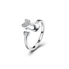 Fashion Romantic Heart-shaped Cat Cubic Zircon Adjustable Ring Silver - One Size