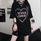 Short Sleeve Rhinestone Lettering T-shirt Black - One Size