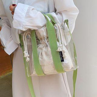 Clear Crossbody Tote Bag + Drawstring Canvas Bag