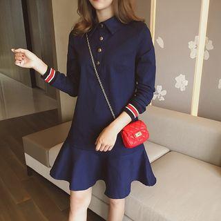 Ruffle Long-sleeve Collared Dress