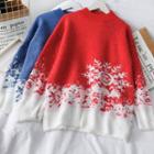 Snowflake-print Loose-fit Sweater