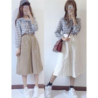 Plaid Shirt / Wide-leg Cropped Pants