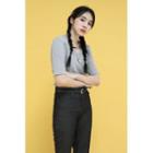 U-neck Slim Ribbed T-shirt Gray - One Size