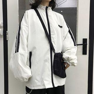 Two-tone Embroidered Striped Zip Jacket