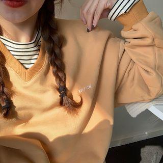 Plain V-neck Loose-fit Sweatshirt
