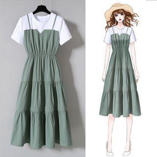 Set Of 2: Short-sleeve Top + Sleeveless Dress