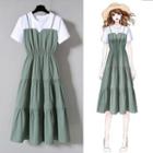 Set Of 2: Short-sleeve Top + Sleeveless Dress