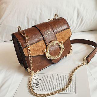 Embellished Buckled Faux Leather Crossbody Bag