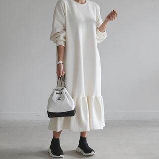 Brushed Fleece Lined Ruffle-hem Long Dress
