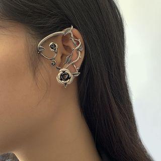 Rose Alloy Cuff Earring 1 Pc - 2293 - Dark Silver - One Size