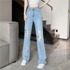 Low-rise Straight Leg Distressed Jeans
