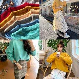 Colored Round-neck Drop-shoulder Sweater