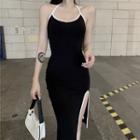 Sleeveless Contrast Trim Slit-side Dress