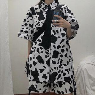 Cow Print Short-sleeve Shirt / Shorts / Set