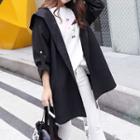 Letter Embroidered Hooded Open Front Coat