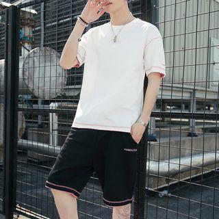 Set: Contrast Stitching Short-sleeve T-shirt + Knee-length Shorts